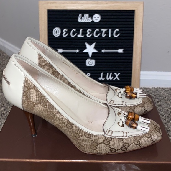 Gucci Monogram Canvas Lifford Tassel Loafer Heels